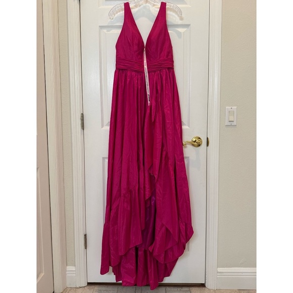 Mac Duggal 67835 Pink Taffeta High Low Ruffle Gown Size 8 NWT - Picture 3 of 10